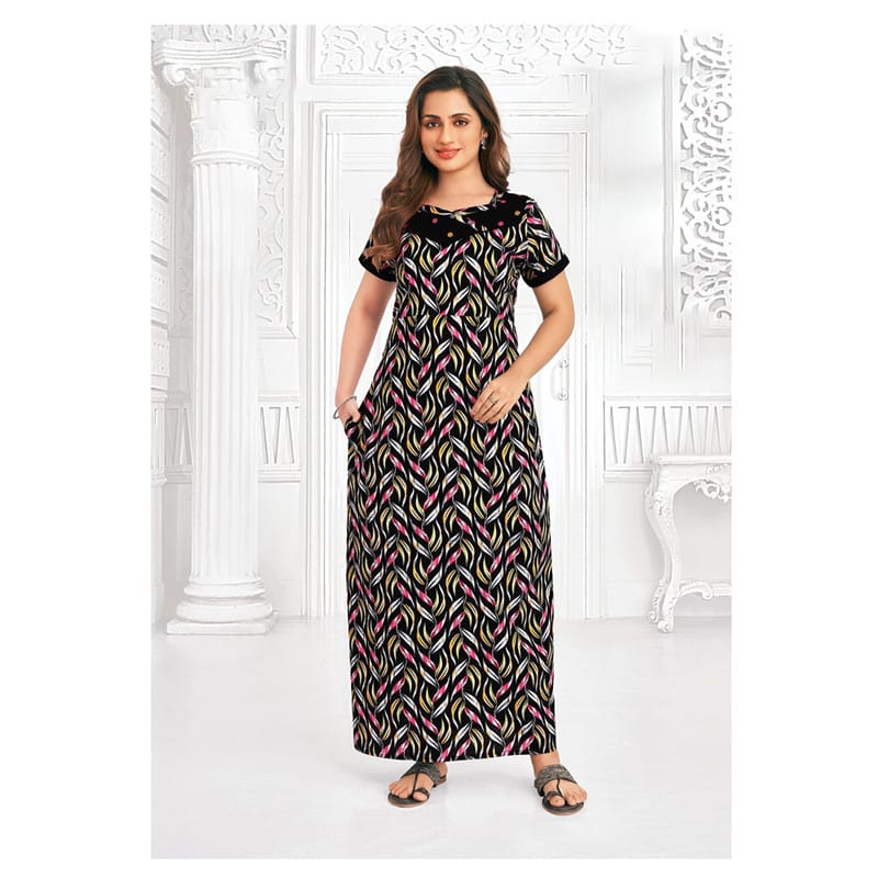 Pranjul Cotton Printed Nighty With Side Pocket - 1002