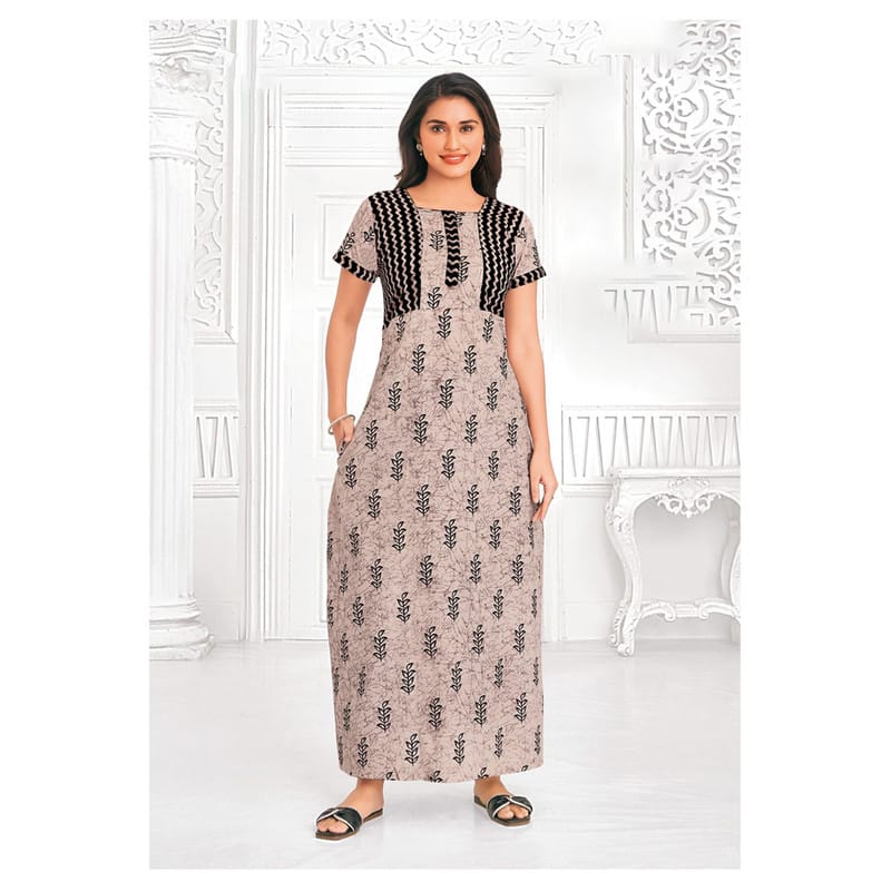 Pranjul Cotton Printed Nighty With Side Pocket - 1003