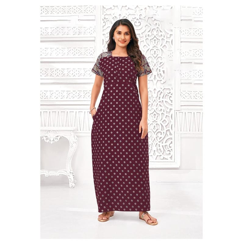 Pranjul Cotton Printed Nighty With Side Pocket - 1005