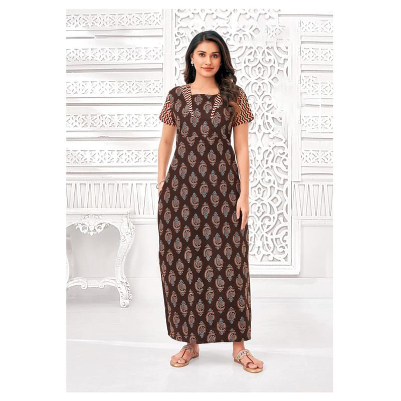 Pranjul Cotton Printed Nighty With Side Pocket - 1009