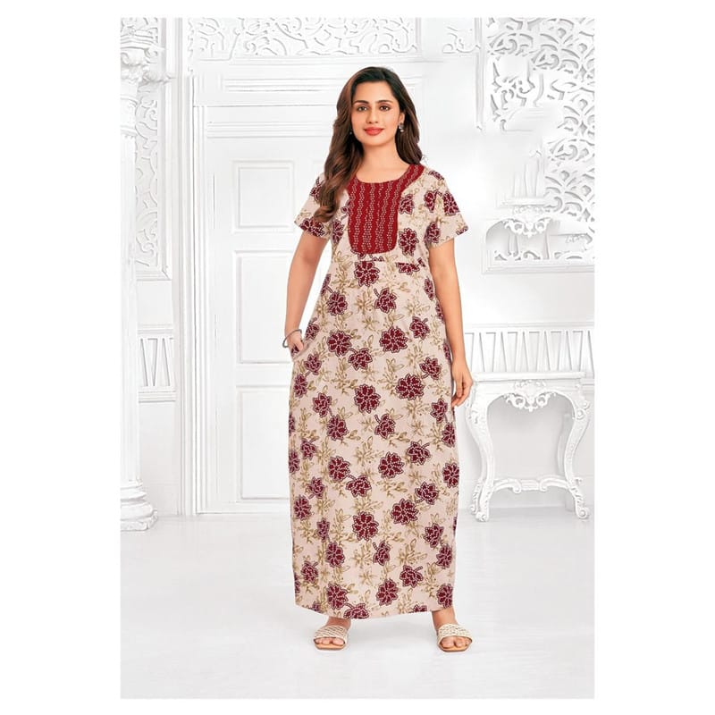 Pranjul Cotton Printed Nighty With Side Pocket - 1010