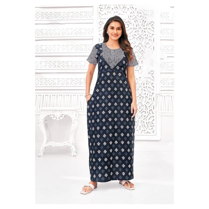 Pranjul Cotton Printed Nighty With Side Pocket - 1011