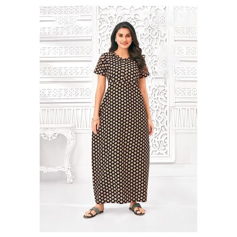 Pranjul Cotton Printed Nighty With Side Pocket - 1013