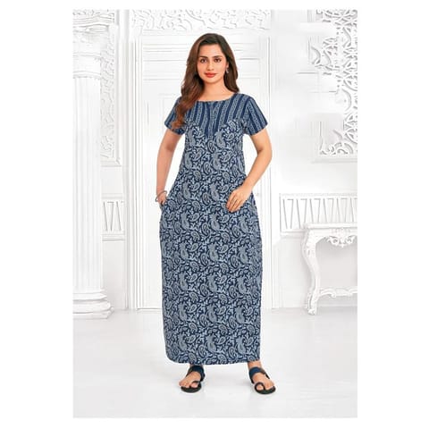 Pranjul Cotton Printed Nighty With Side Pocket - 1014