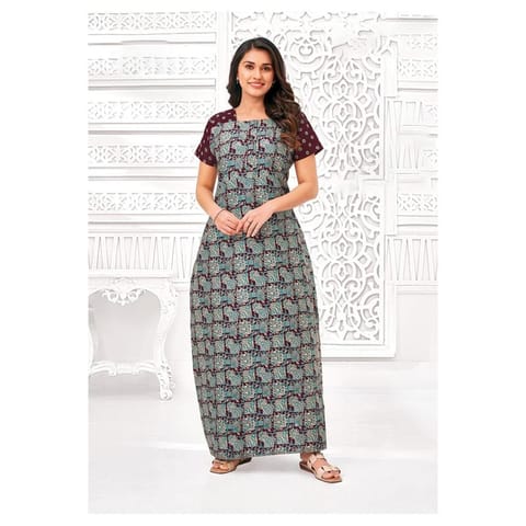 Pranjul Cotton Printed Nighty With Side Pocket - 1008