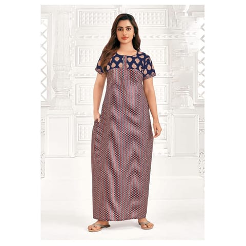 Pranjul Cotton Printed Nighty With Side Pocket - 969