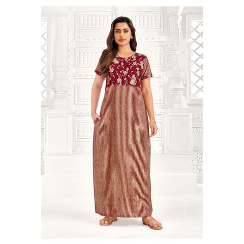 Pranjul Cotton Printed Nighty With Side Pocket - 965