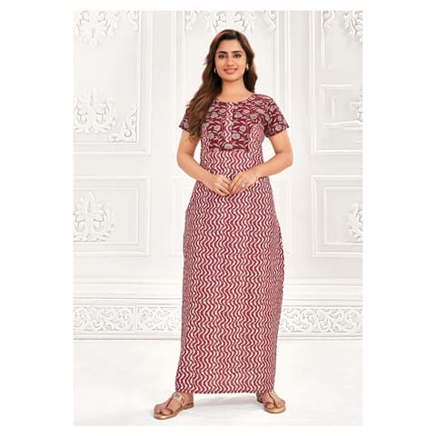 Pranjul Cotton Printed Nighty With Side Pocket - 963